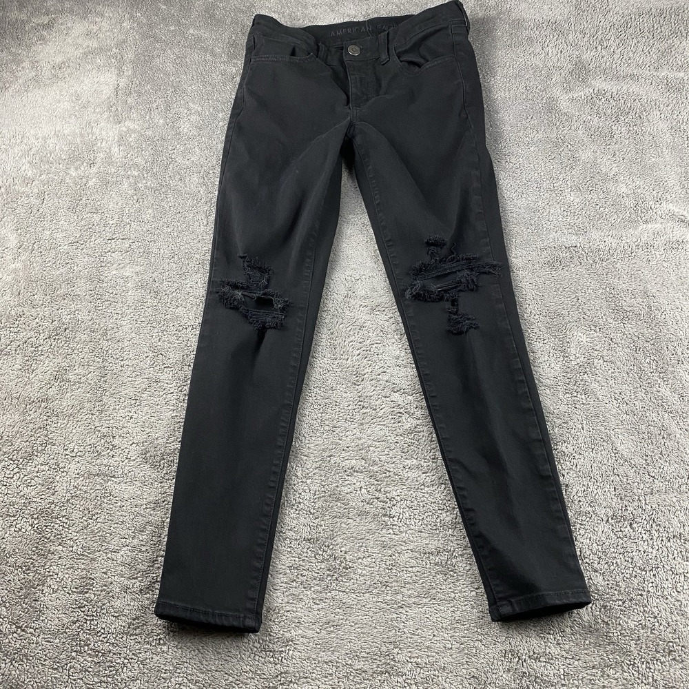 American Eagle Next Level Stretch‎ Jegging Jeans Womens 6S Black Distressed